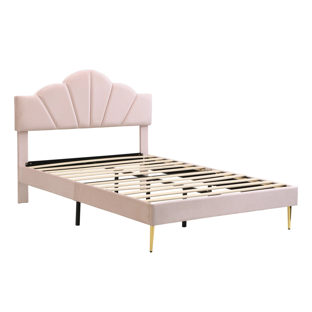 DESMIU Letto imbottito 140 × 190 cm 2 posti, testiera regolabile, senza materasso, velluto rosa