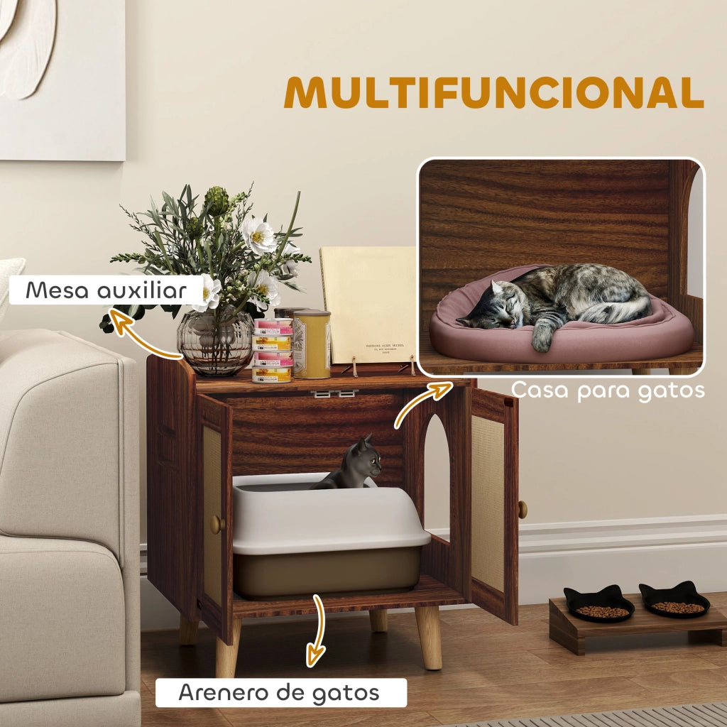 Mobile ingresso per gatti con ante e tappetini sisal ¨C Xylo ¨C Marrone 55x43x59,6 cm