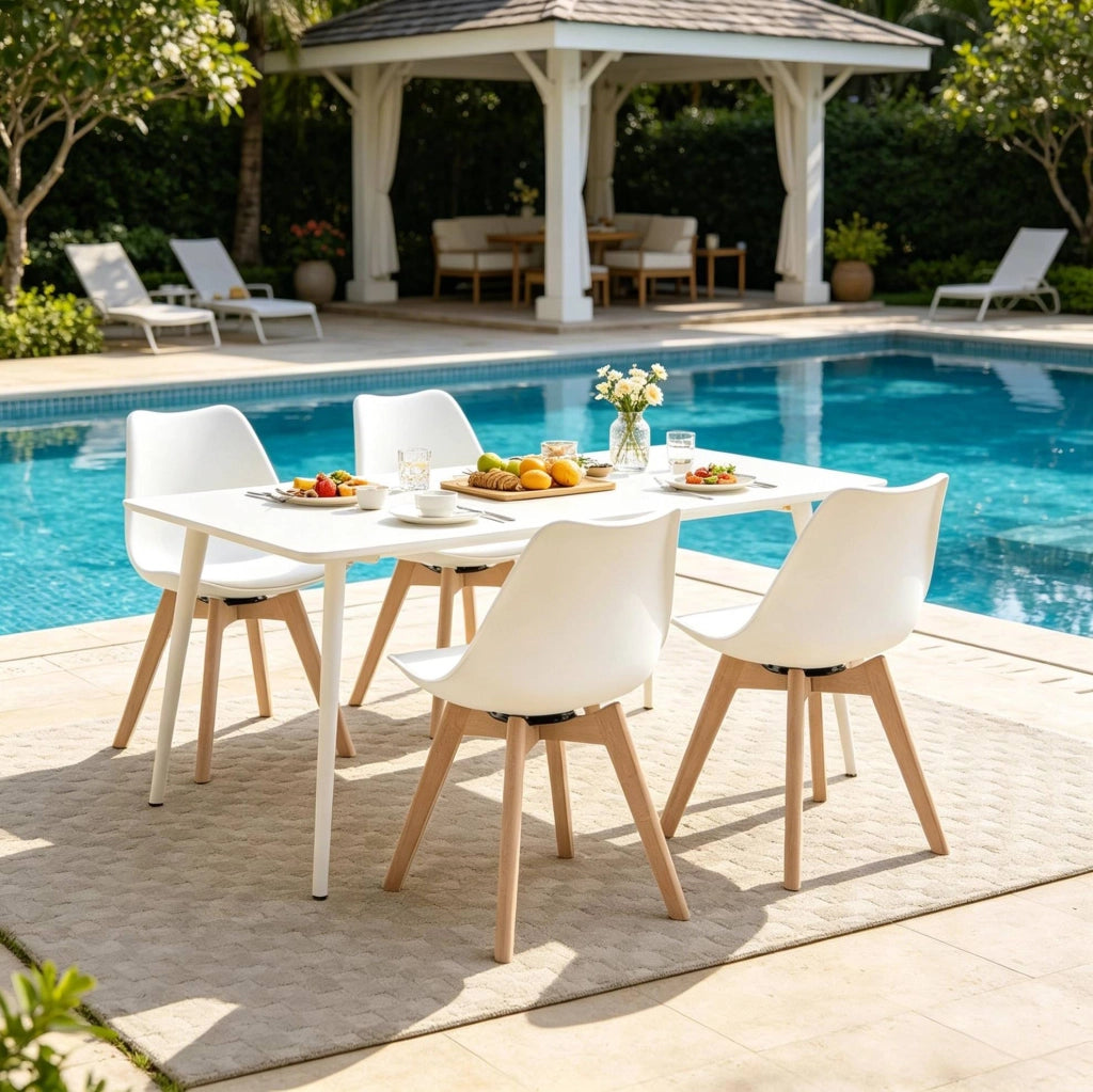 Sedia da pranzo girevole set da 4, bianca, in legno e similpelle, 83 cm