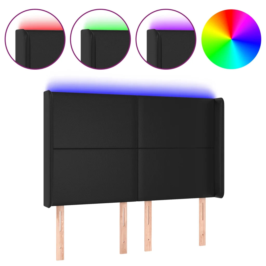 Testiera | Testata a LED Nera 147x16x118/128 cm in Similpelle