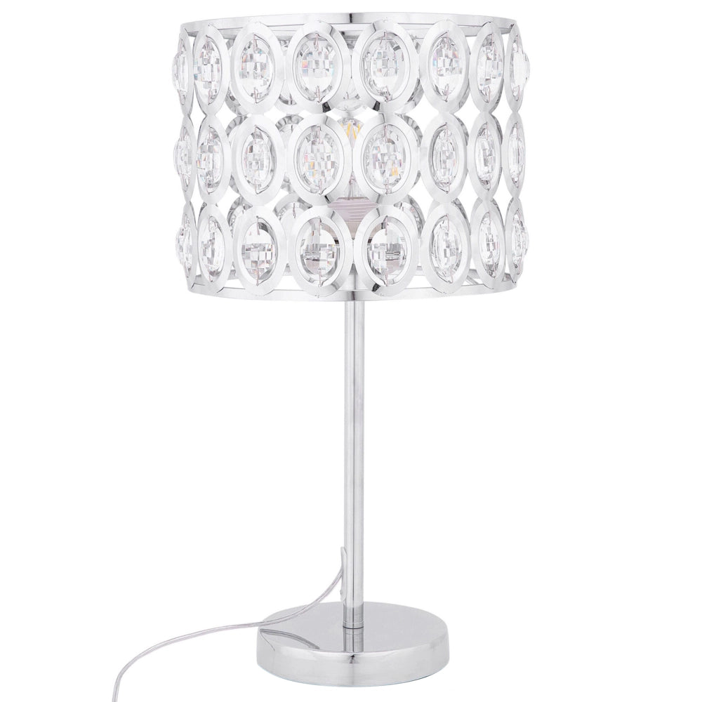 Lampada da tavolo traforata metallo color argento e cristallo 53 cm