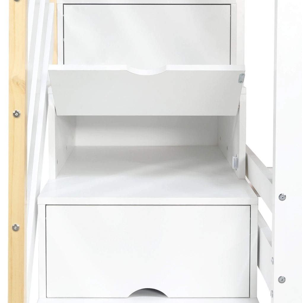 Letto a castello per bambini 90x200 cm con scala contenitore e design a casetta