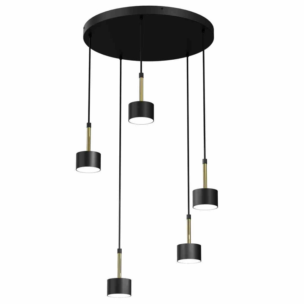 Lampadario sospeso Milagro Arena nero/ottone Ø44 5 luci