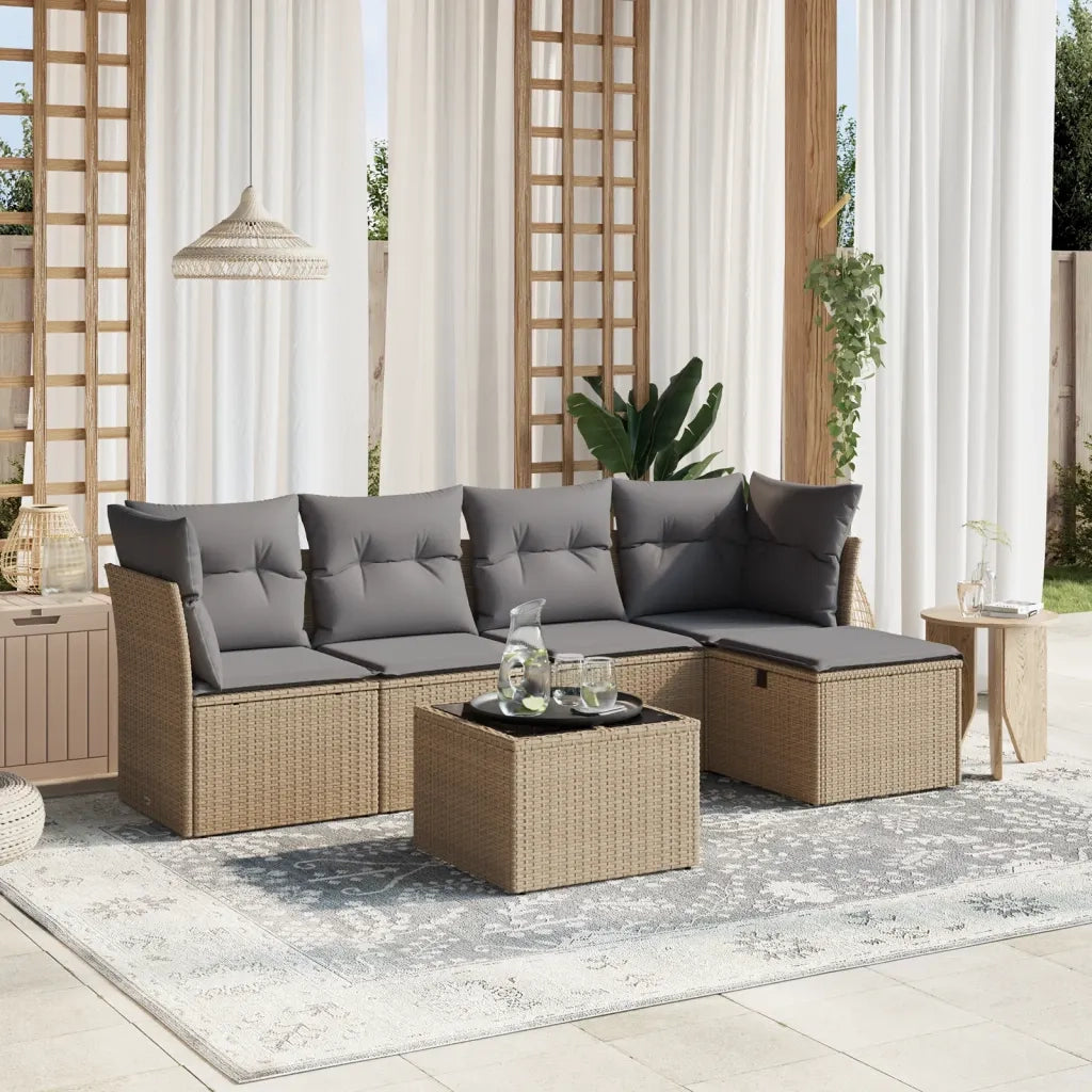 Set Divano da Giardino 6 pz con Cuscini Beige Misto Polyrattan 3263145