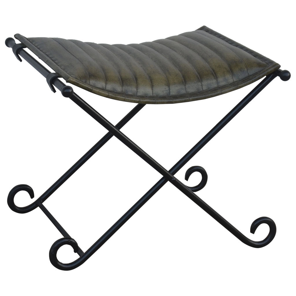 Panca in metallo e pelle verde 52x45x45