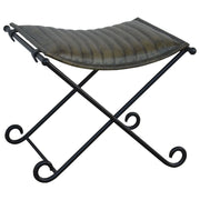 Panca in metallo e pelle verde 52x45x45