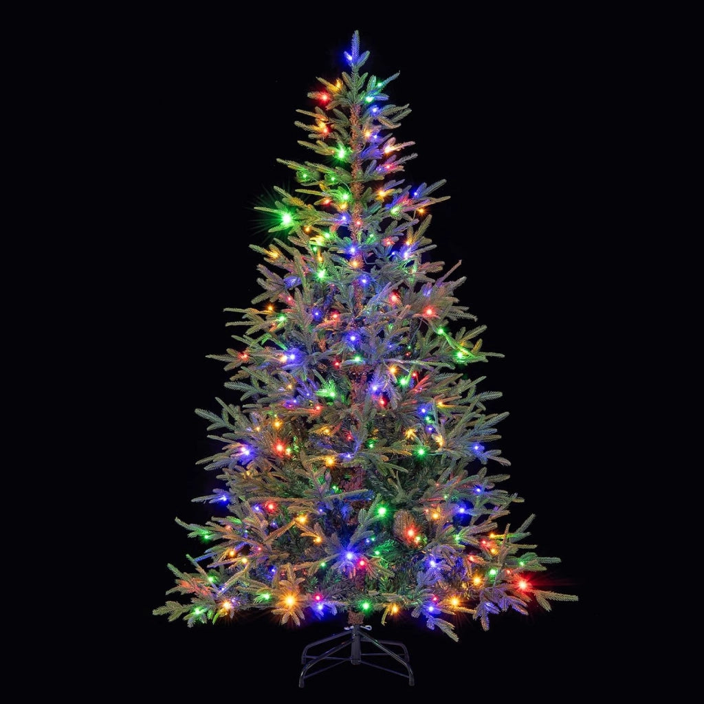 Albero di Natale Artificiale Pre-illuminato 180 cm, Albero di Natale con 250 Luci LED Calde e Multicolori, 11 Modalità, 530 Rami PVC e PE, Base Metallica Pieghevole (180 cm)
