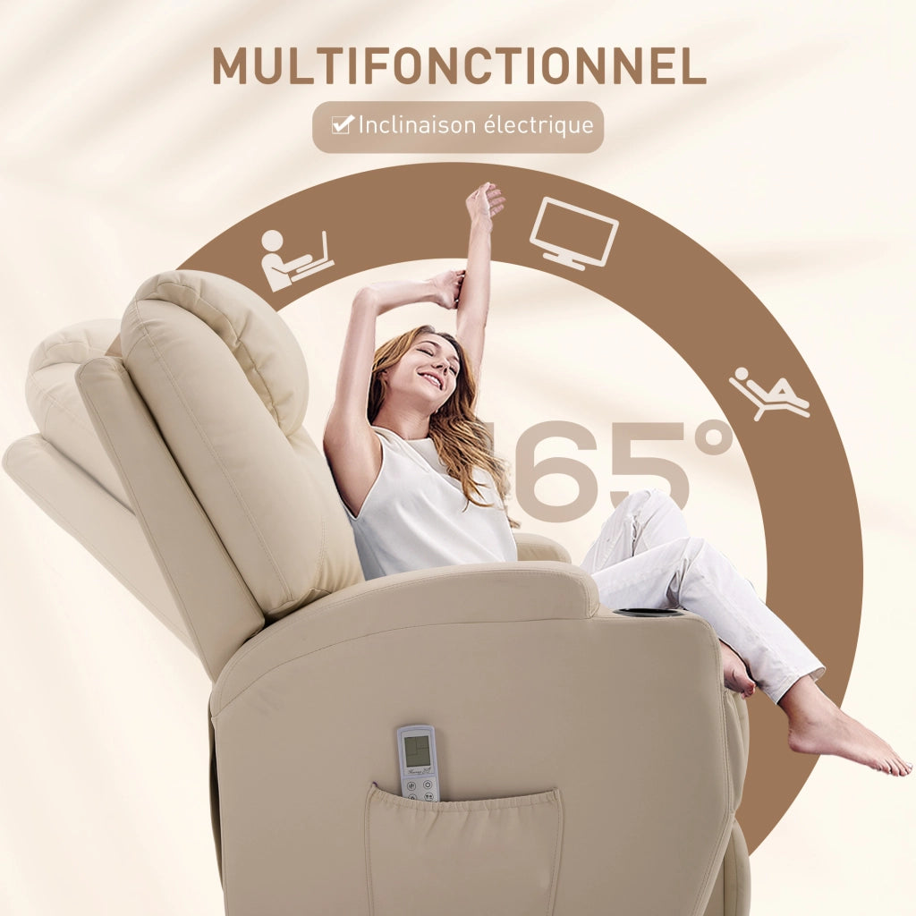Poltrona Relax Massaggiante Elettrica Reclinabile ¨C zephmum ¨C Tessuto Cr¨¨me