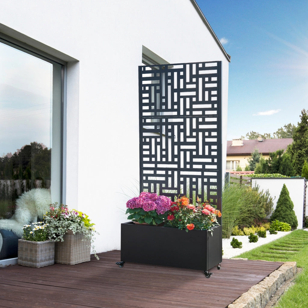 Fioriera con Spalliera Bernalda a 4 Rotelle 190 x 82 x 38 cm - Acciaio Nero casa.pro