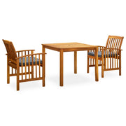 Set da Pranzo da Giardino 3 pz | Set Salotto da Giardino con Cuscini Massello di Acacia