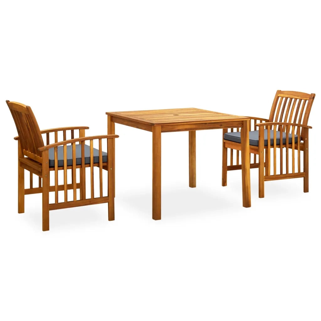 Set da Pranzo da Giardino 3 pz | Set Salotto da Giardino con Cuscini Massello di Acacia