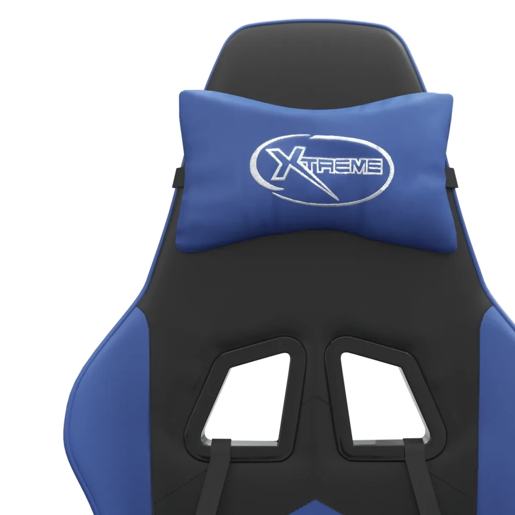 Sedia da Gaming Girevole con Poggiapiedi Nero e Blu Similpelle cod mxl 65964