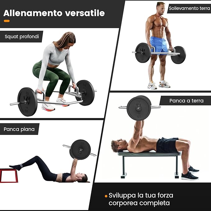 Barra della Trappola Olimpica, Olympic Hex Trap Bar in Acciaio con Maniglie Piegehvole, Barra Sollevamento Pesi, Capacità di Carico 226 kg(Argento)