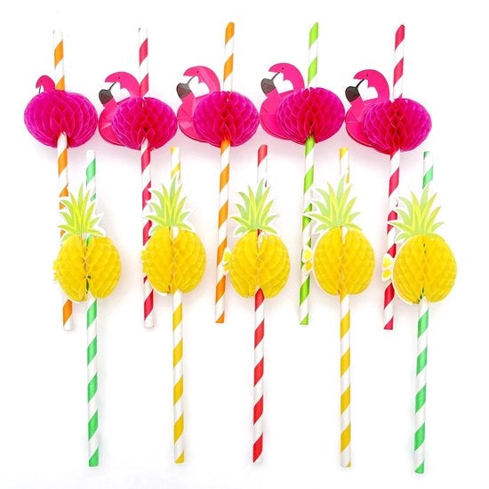 Decorazioni per festa 50 pezzi - Flamingo/Ananas - Compostabile - 19,2 cm - Ecologico - Adatto per bevande fredde - Accessori per festa