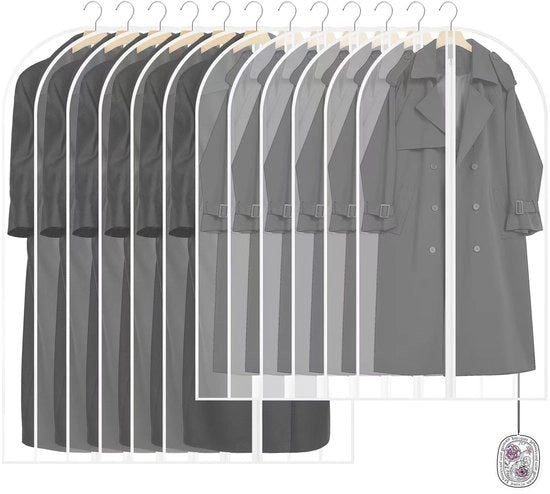 Housse per abiti, 12 pezzi di housses trasparenti con tasche per profumo, 60 x 120/100 cm houssa per costumi, organizzatore di abiti, impermeabile, houssa per protezione di abiti per abiti da sera, abiti da sposa, giacche, camicie.