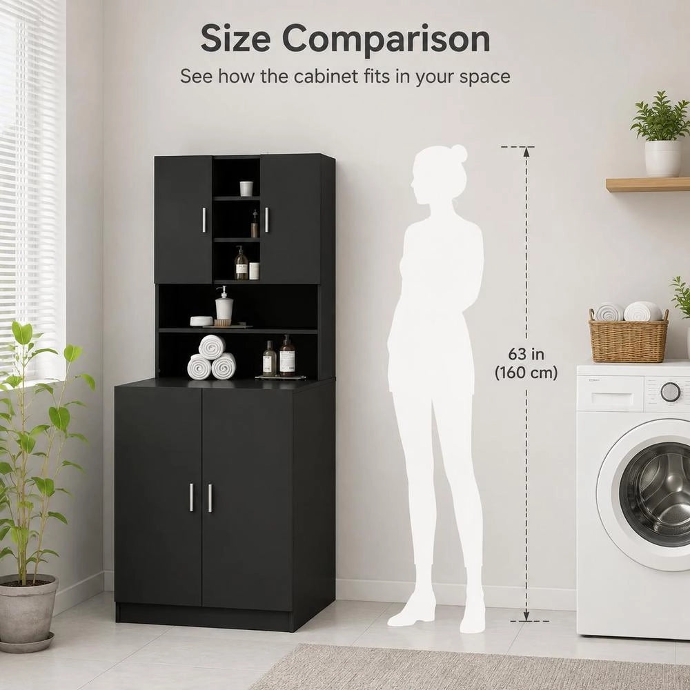 Washing Machine Cabinet, Black, 70.5x25.5x90 Cm