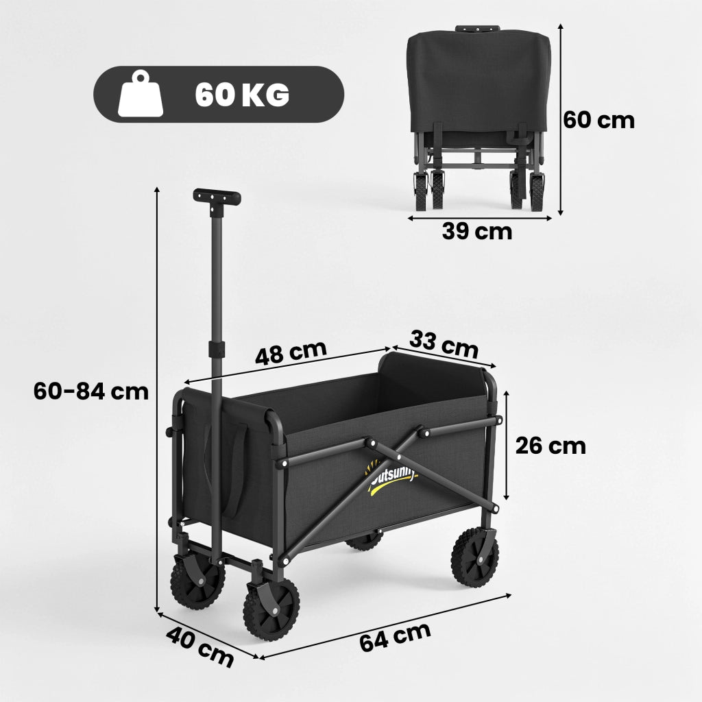 Carrello da giardino con sacchi e ruote ¨C zephmum ¨C nero 64x40x60-84 cm