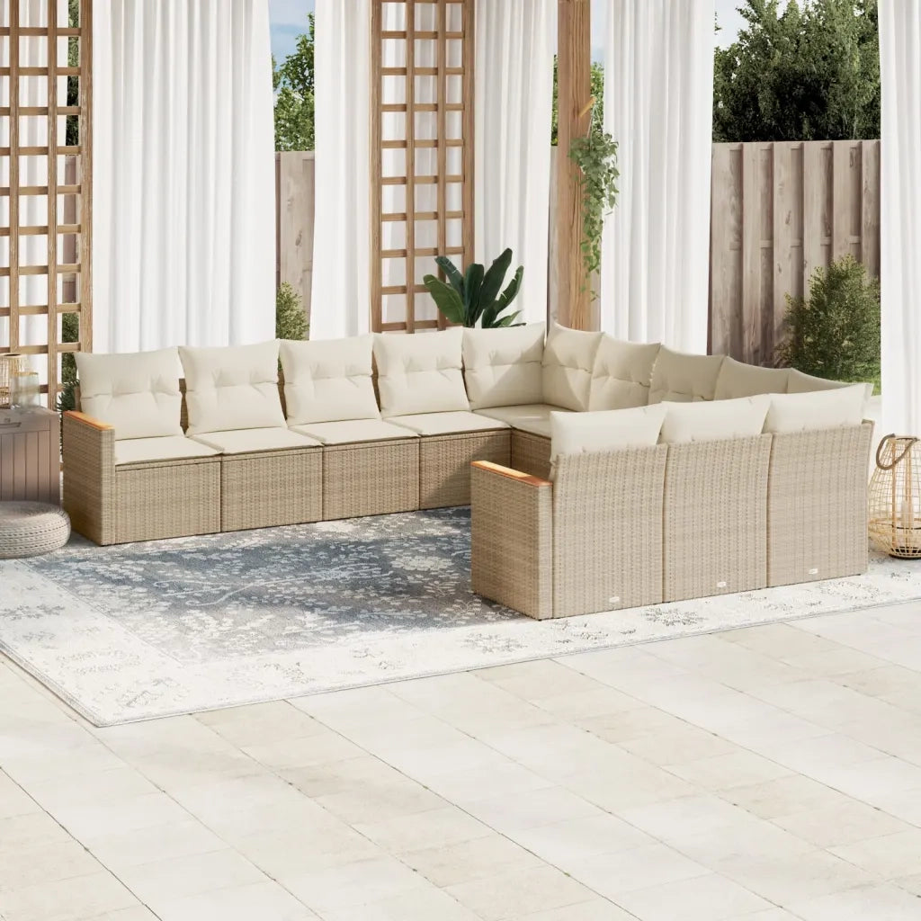 Set Divani da Giardino 11 pz con Cuscini Beige in Polyrattan