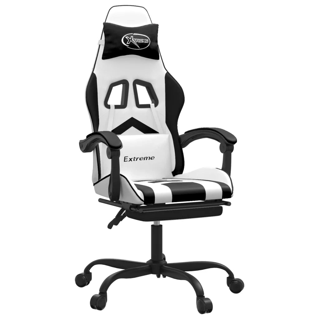 Sedia da Gaming Girevole Poggiapiedi Bianco e Nero Similpelle 349613
