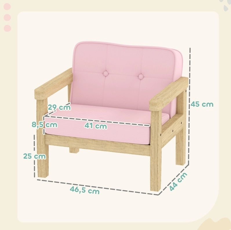 Poltroncina bambini rosa in legno effetto velluto a coste