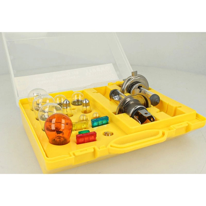 Kit Lampade Ricambio Emergenza Alogena Auto Bulbset 2X H4 12V 4 Fusibile (17 pz)