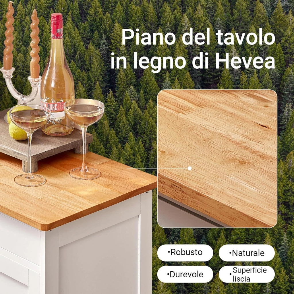 Mobile Cucina Salvaspazio con Ruote Carrello Cucina con Cassetti e Portabottiglie, Mobiletto Credenza credenza cucina per Cucina o Sala da Pranzo, Bianco 67x86x38cm FKW45-WN