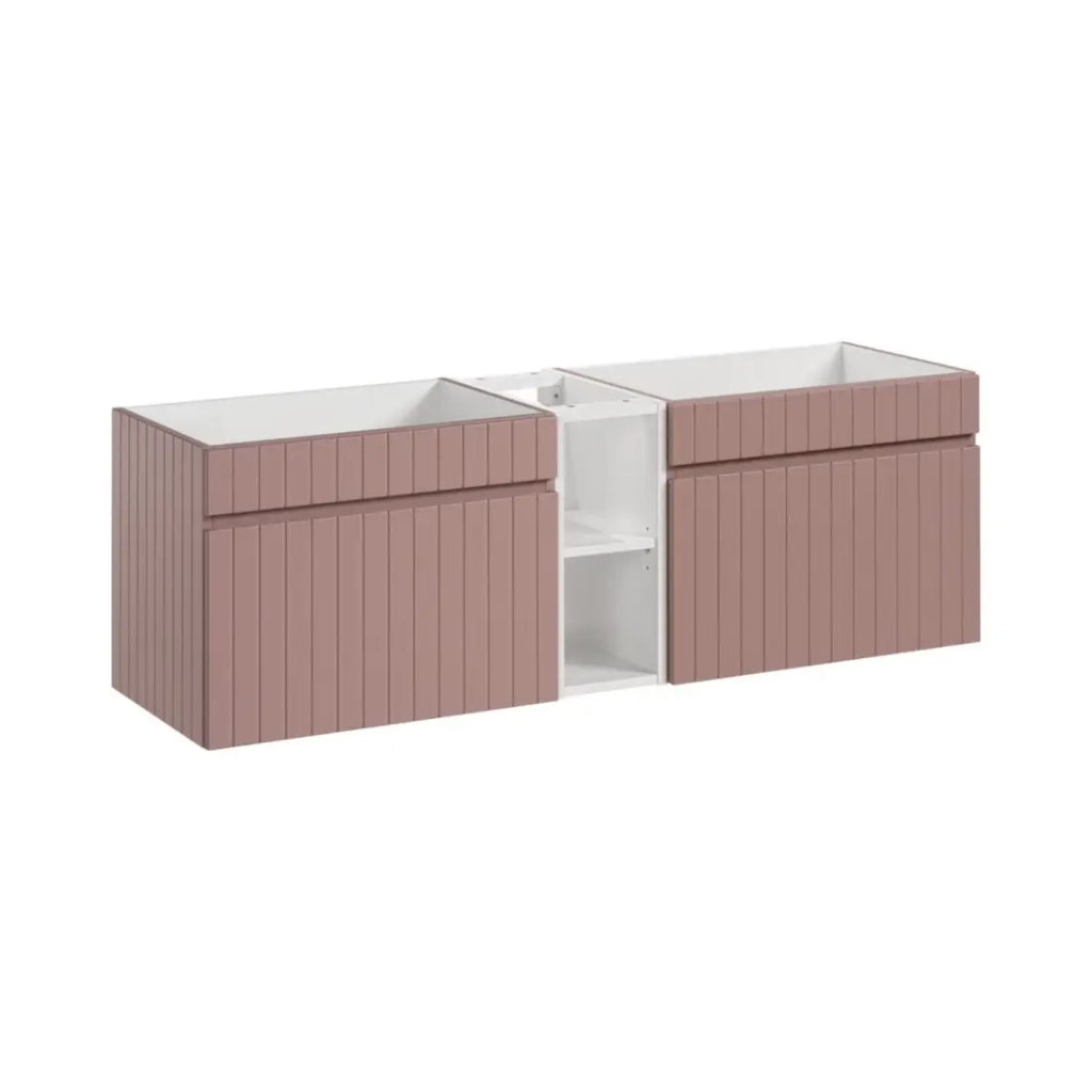 Set da bagno ICON: mobile sottolavabo 140cm rosa cipria con nicchie visibili bianche