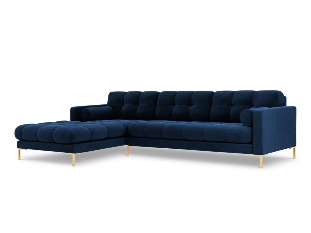 Cosmopolitan Design - Divano angolare sinistro "Bali" 5 posti in velluto blu reale 
