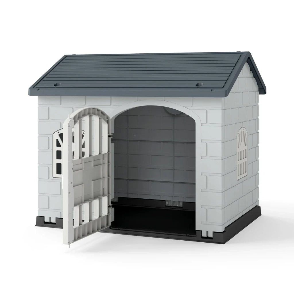 Cuccia per cani 75 x 58 x 65 cm riparo impermeabile e sicuro con porta chiudibile a chiave stile moderno PP grigio 20_0012925