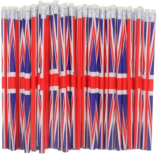 Potloden con Bandiera Britannica - 60 pezzi - Ideali per Scuola e Feste - Potlone britannico con gomma - Perfetti per Bambini e Progetti Creativi