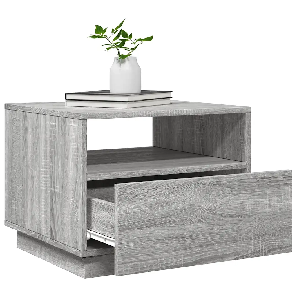 Tavolino da Soggiorno con Luci LED-Tavolino da Salotto-Tavolo Grigio Sonoma 50x49x40 cm