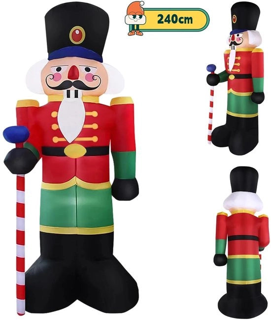 Decorazione da Parete da 240 cm Soldato con Note a LED, Decorazione da Esterno Inflabile con 3 LED, Modello di Babbo Natale Inflabile