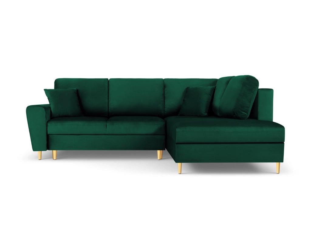 Cosmopolitan Design - Divano convertibile angolare destro con contenitore "Kyoto" 5 posti in velluto verde bottiglia 