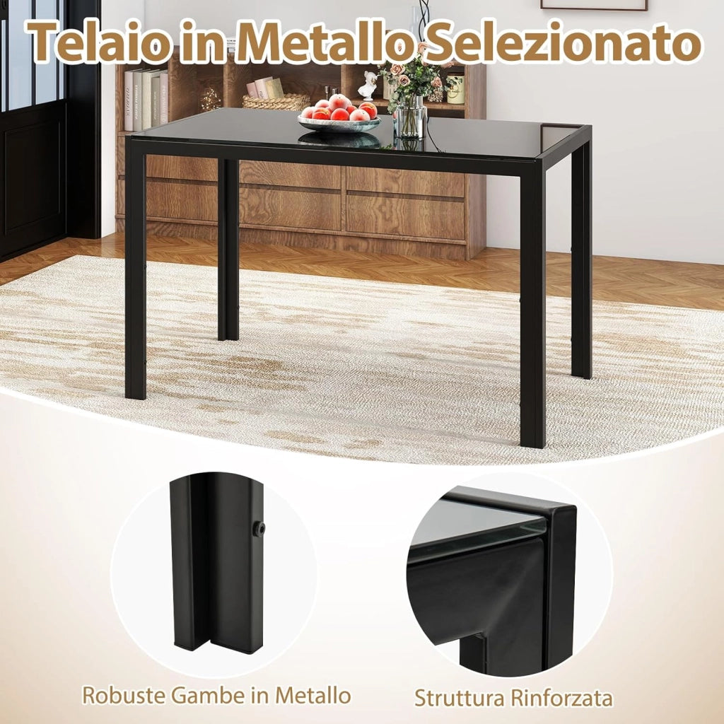 Tavolo da Pranzo Rettangolare per 4 Persone, Tavolino Moderno con Piano in Vetro e Struttura in Metallo Robusta, Tavolo Salvaspazio per Cucina, Soggiorno e Ristorante, 120 x 70 x 75 cm