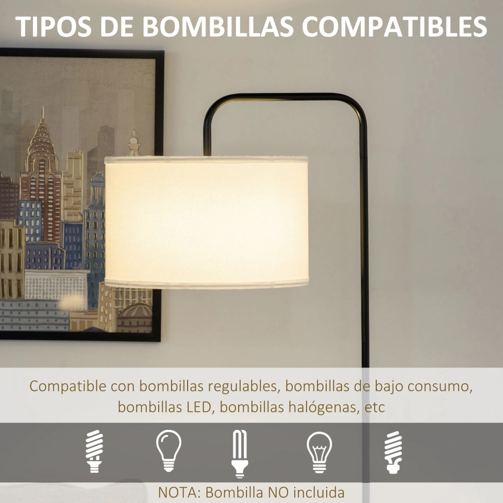 Lampada da Terra Moderna con Paralume in Lino Sintetico ¨C zephmum ¨C Bianco e Nero 64x38x163,5 cm
