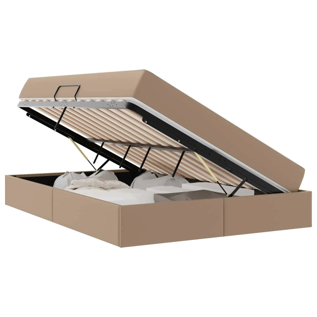 Letto con contenitore e materasso 2 pcs Cappuccino Pelle