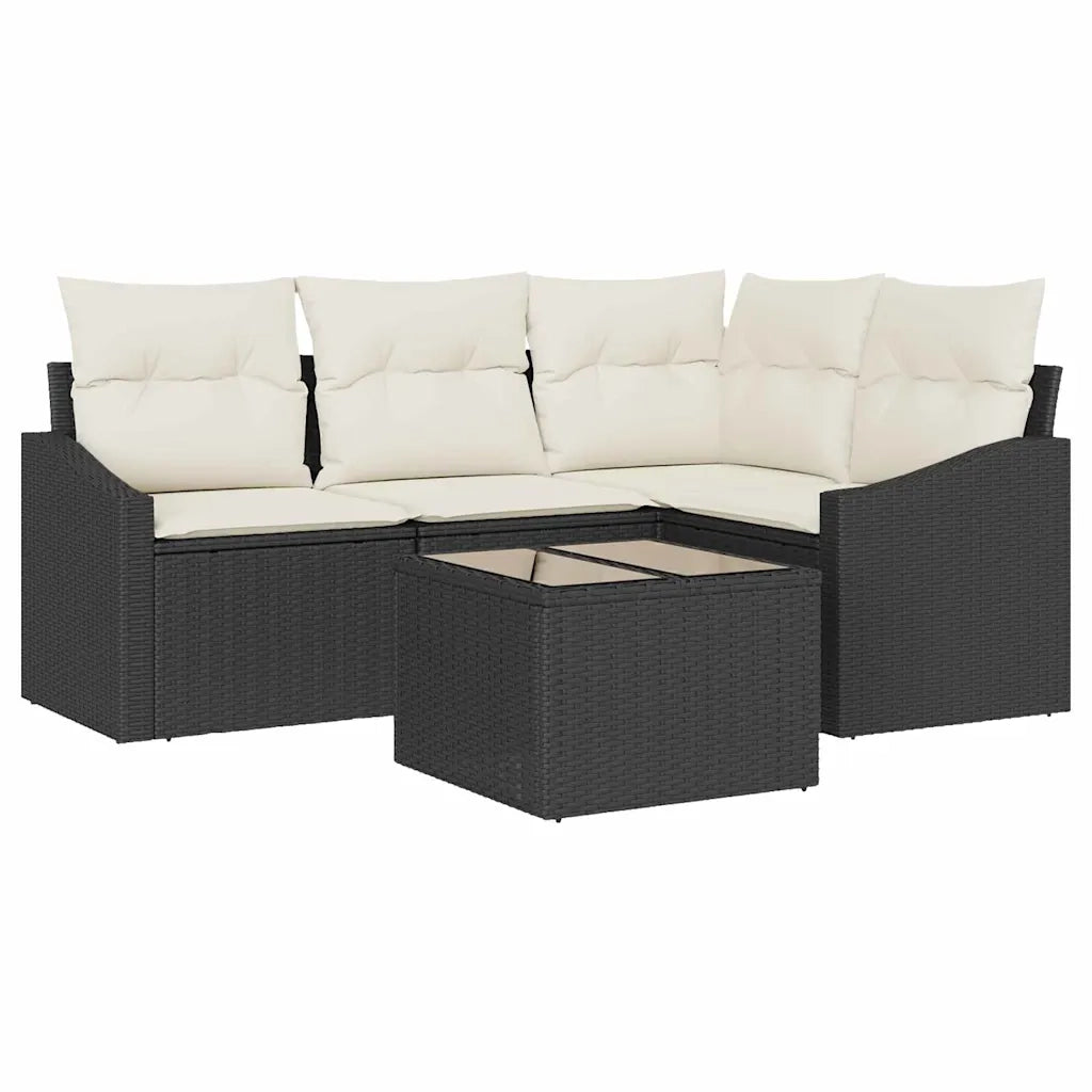 Set di divani con cuscino 5 pcs Nero polyrattan 3346707