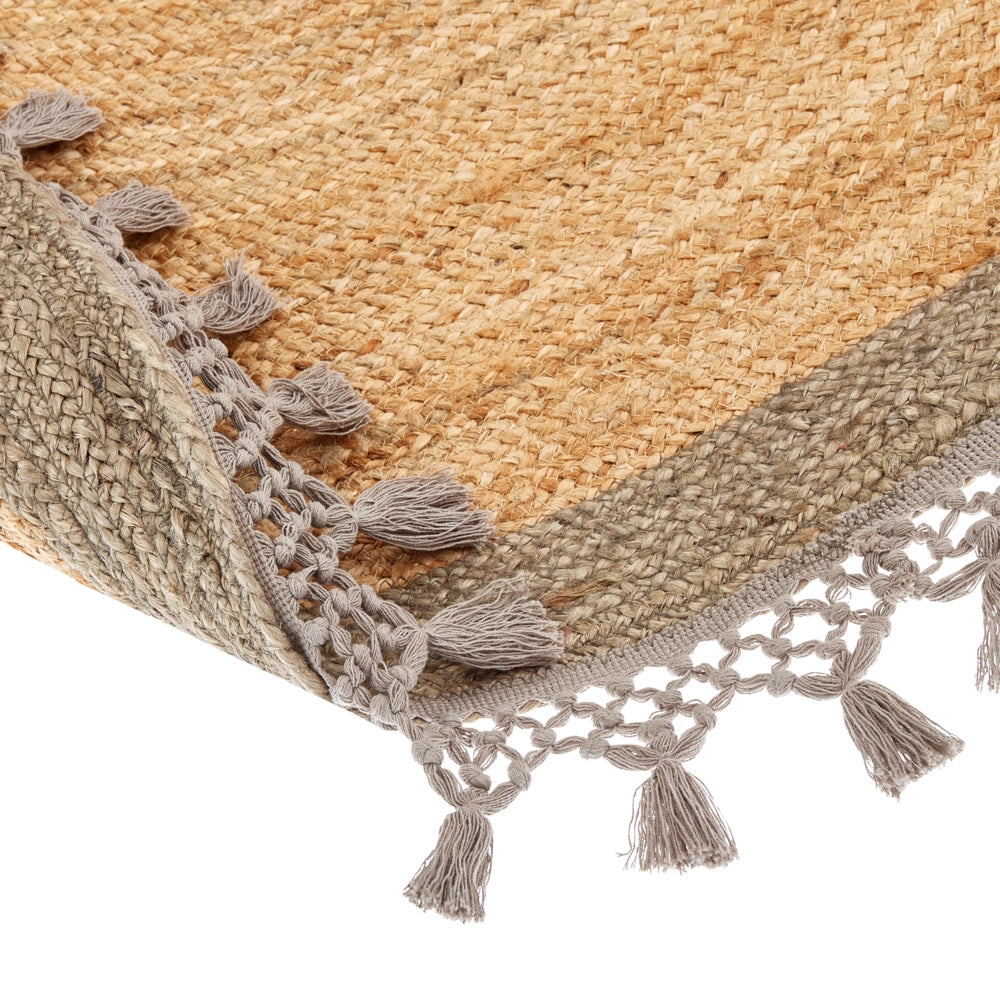 Tappeto Beige e Grigio Rotondo 140 cm Boho Rustico Spirale Intrecciato Fatto a mano Juta Naturale Camera da letto Soggiorno