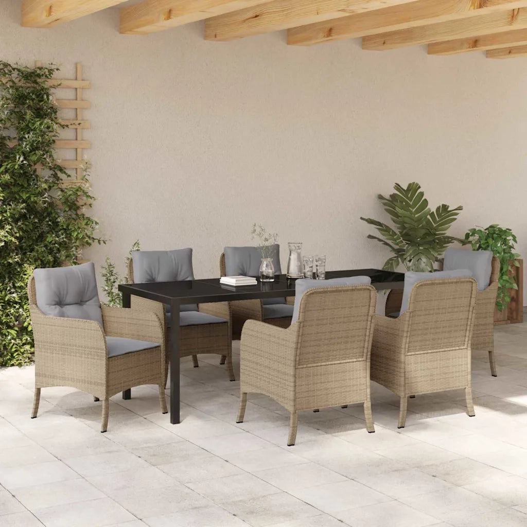 Set da Pranzo per Giardino con cuscino 7 pcs Beige polyrattan 3380181