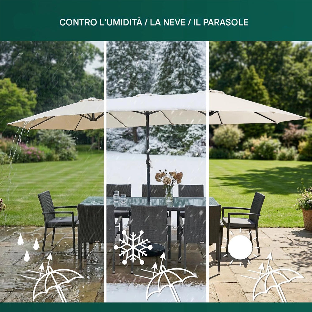 Ombrellone Doppio da Esterno 450x265x237 cm Senza Base e Rivestimento Anti UV Crema
