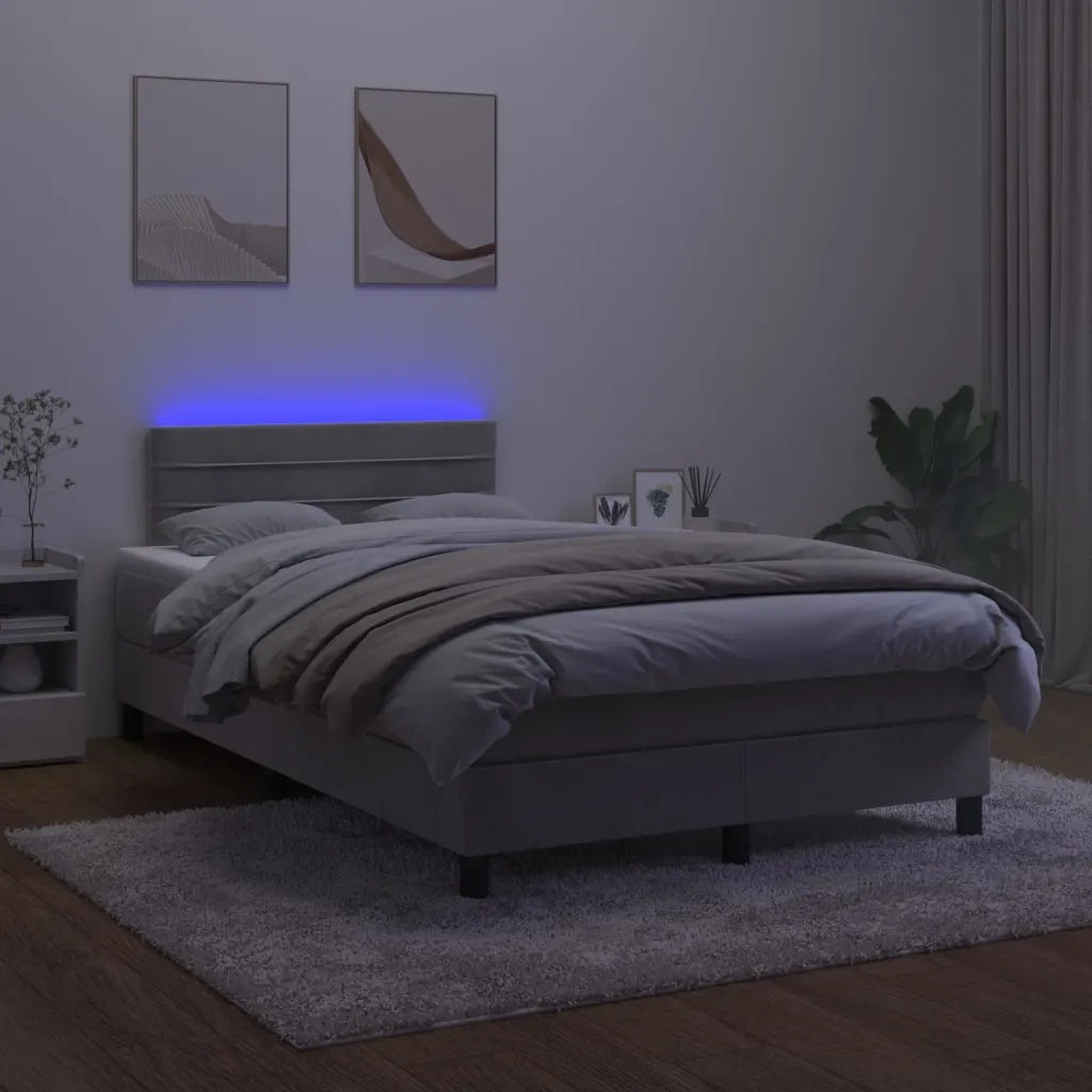 Letto a Molle con Materasso e LED Grigio Chiaro 120x200 cm Velluto 3134453