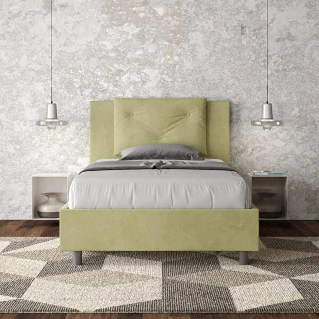 Letto una piazza e mezza contenitore imbottito 120x200 microfibra tè verde Appia