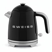 Bollitore elettrico vintage KTS7, 1 L, acciaio inox, 1000 W,Base girevole a 360°, Nero