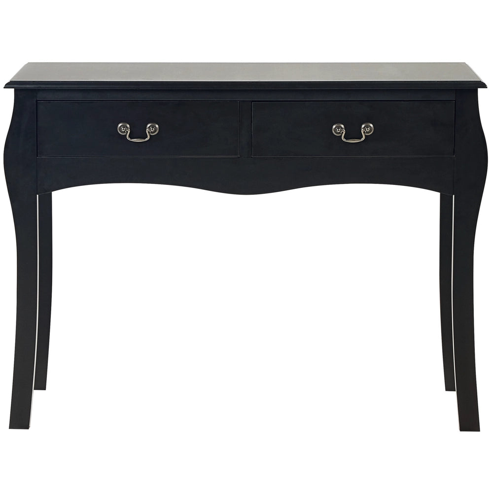 Consolle in Legno Lavorato Nero 2 Cassetti Mobili da Ingresso 100 x 35 cm Design Vintage