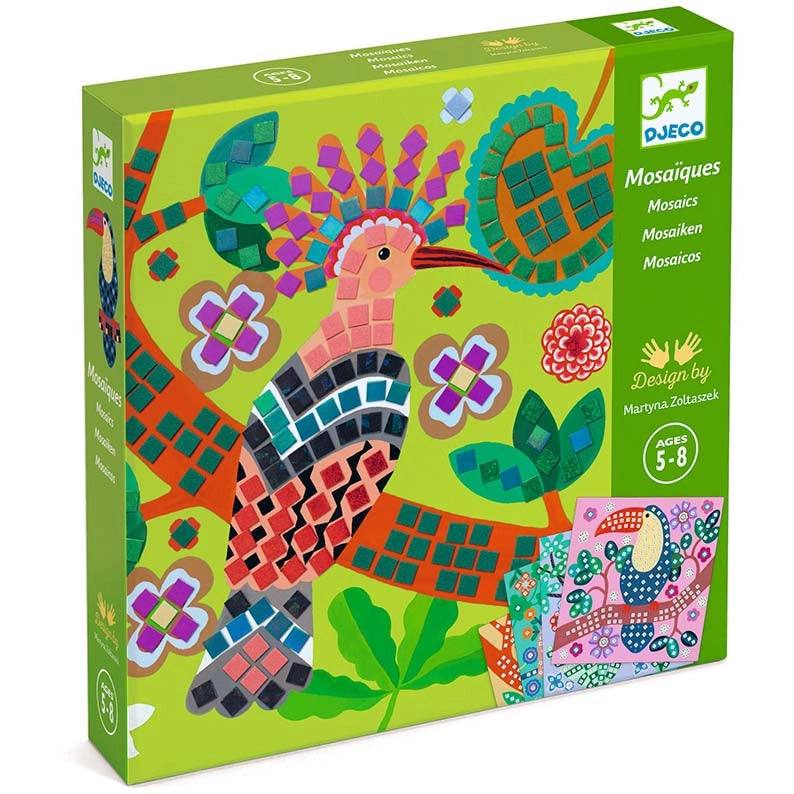 Mosaico, Chioma,completa i disegni con gli stickers autoadesivi ingommapiuma,Djeco,Eta 5-8 anni