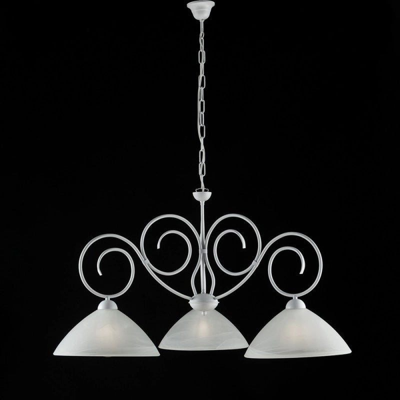 Lampadario in ferro Bianco Shabby tre luci paralumi in vetro Bianco 78x h54 cm