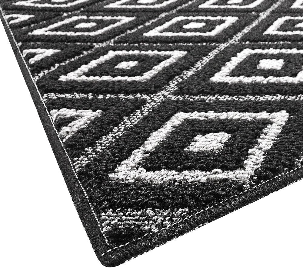 Tappeto Casa Cucina Rombi 3D 50X190 Cm Bordato Moderno Assorbente Antiscivolo Nero