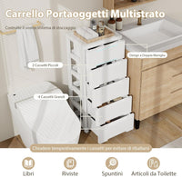 Carrello di Stoccaggio con Ruote, Cassettiera Verticale con Cassetti, Armadietto Contenitore di Stoccaggio, Organizzatore di Plastica per Casa Ufficio (5 cassetti)