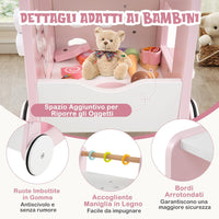 Girello 2 in 1 per Bambini, Carrello Primi Passi in Legno con Spazio di Archiviazione, Negozio di Dolci con Gelati, Cursori, Labirinto, Piatto e Cucchiaio, Centro Attività per 1+ Anni (Rosa)