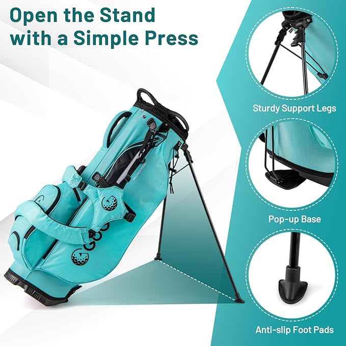 Borsa da Golf con Divisori Superiori a 8 Vie & 5 Tasche con Cerniera, Tracolla Regolabile a Doppia Spalla, Cappuccio Antipioggia e Portombrelli, Sacca da Golf per Donna e Uomo